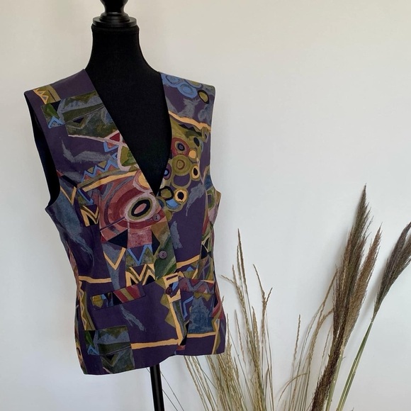 Vintage La Relance colorful Abstract Patterned sleeveles Vest - Picture 2 of 5